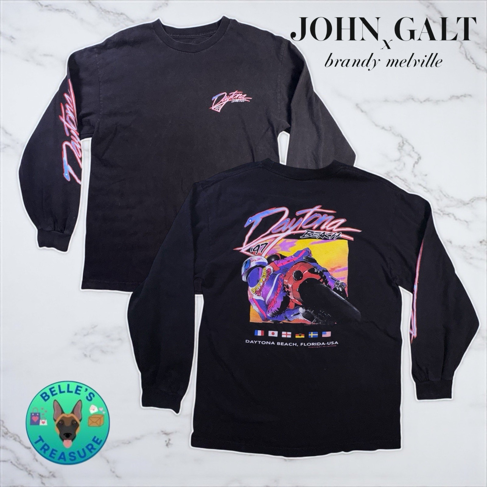 Vtg J. Galt Brandy Melville Shirt Unisex One Size Pullover Black Daytona Beach